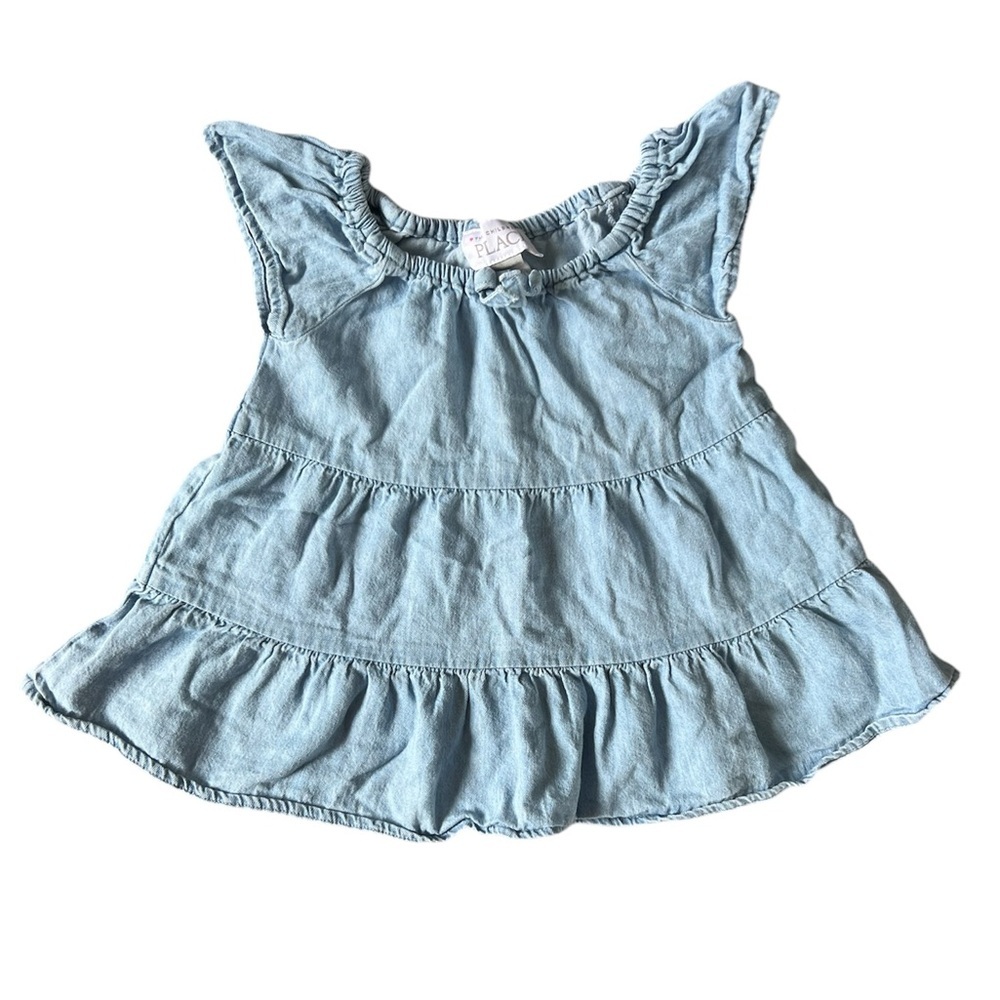 Childrenās Place Baby Girl Tiered Chambray Dress | 9-12M